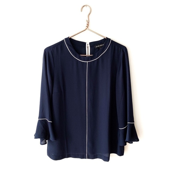 Banana Republic | Navy Piped Flutter Sleeve Small - Picture 1 of 6